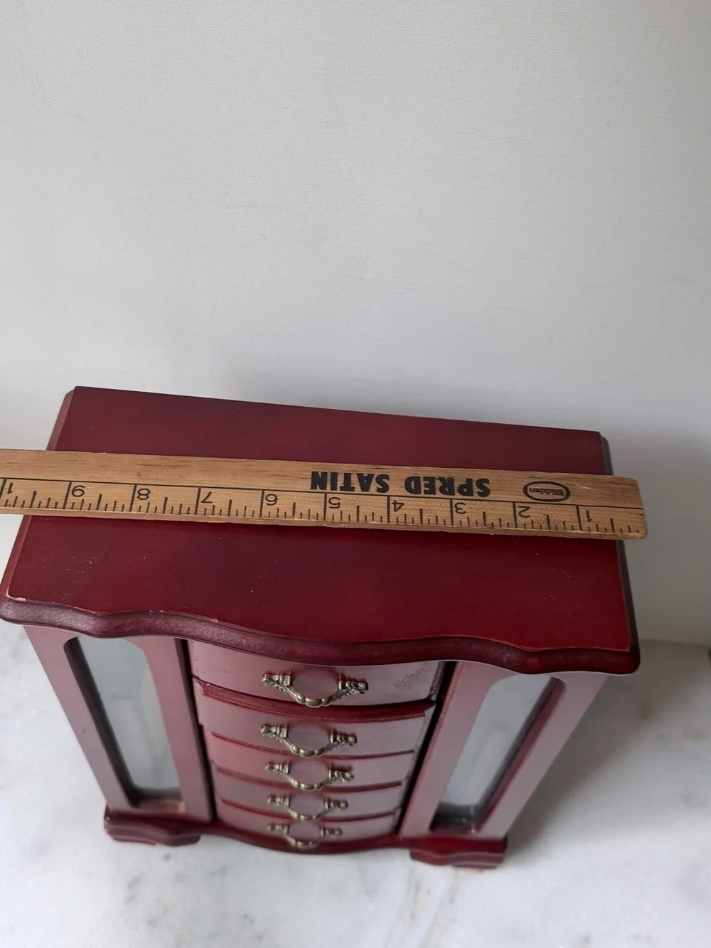 Wooden Jewelry Armoire Chest in Deep Red - Classic Storage Organizer